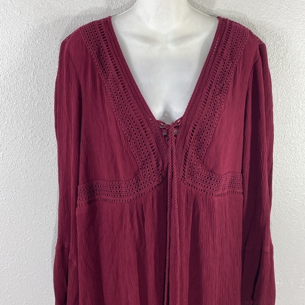 Torrid Zinfandel Burgundy Mini Gauze Lace-Up Skater Dress 2 2X 18 20 RR14 - Picture 5 of 16